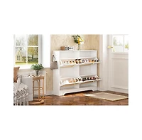 Streamdale Furniture Streamdale Mid-Century Narrow Shoe Cabinet - 4 Flip Drawers, Rattan Doors, Hooks