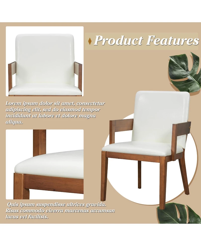 Streamdale Furniture Modern Walnut Wood & White Glossy Pu Leather Upholstered Dining Chairs Set of 2