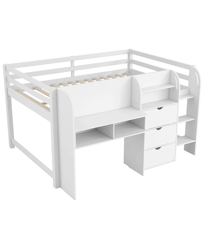 Streamdale Furniture Streamdale Low Loft Bed with Desk, Storage, Bookcase & Whiteboard