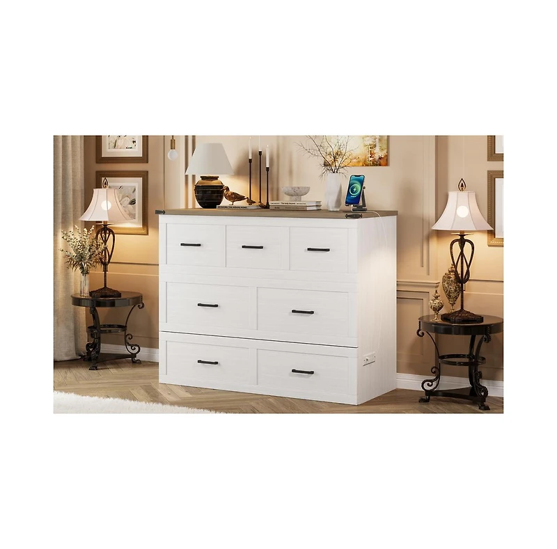 Streamdale Furniture Murphy Bed Cabinet Full Size with Charging Station & Drawer