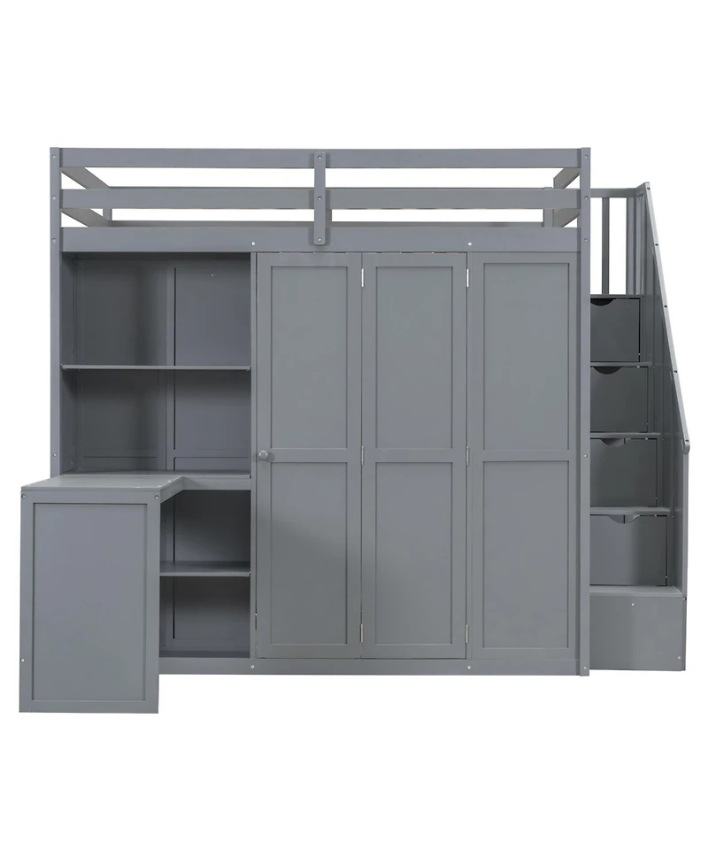 Streamdale Furniture Full Size Loft Bed with Wardrobe, Desk and Shelves, Gray(Old-LT000679AAE)