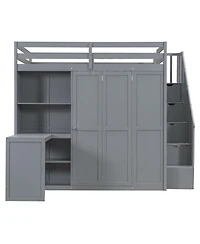 Streamdale Furniture Full Size Loft Bed with Wardrobe, Desk and Shelves, Gray(Old-LT000679AAE)
