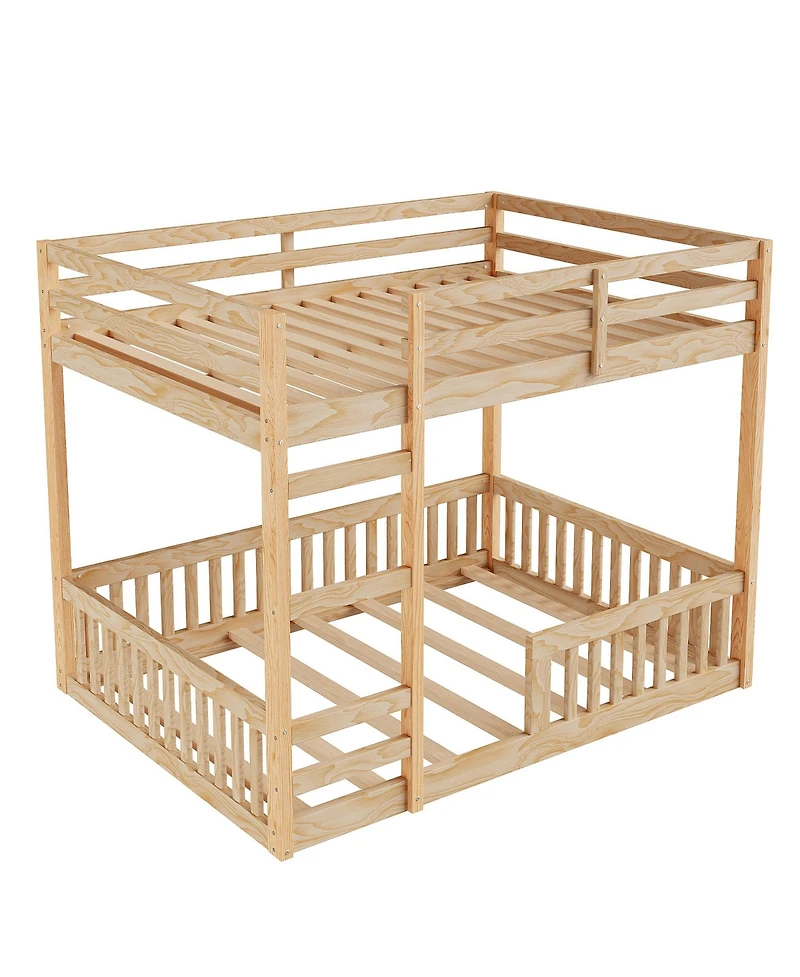 Streamdale Furniture Full over Full Wood Bunk Bed with Ladder and Guardrails, Natural