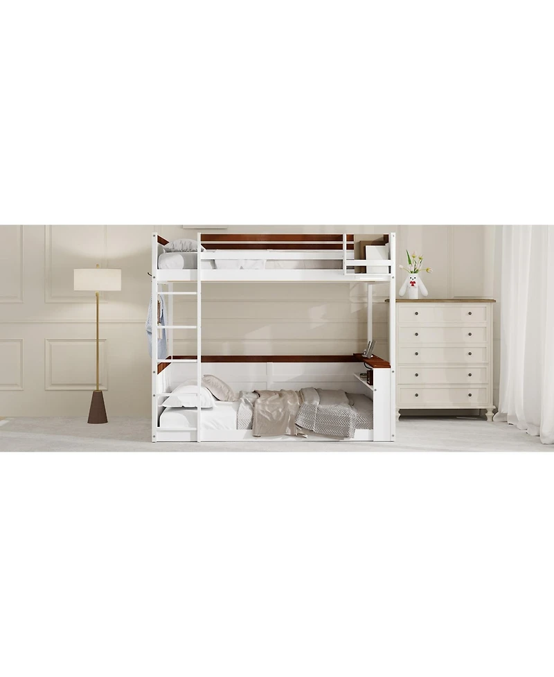 Streamdale Furniture Queen Wooden Bunk Bed- Shelves, Storage, Led, Usb