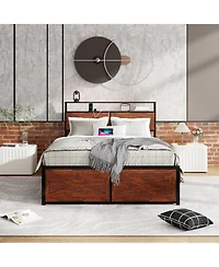 Streamdale Furniture Queen Bed Frame- Storage Headboard, 12 Drawers, Led Lights