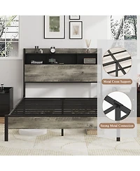 Streamdale Wooden Platform Bed Frame with Storage & Usb - Antique Gray