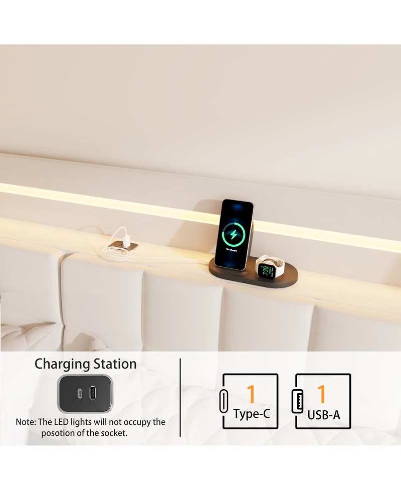 Streamdale Furniture Led Light Bed Frame Queen