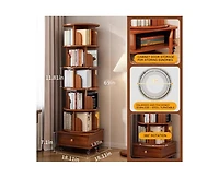 Streamdale Furniture Rotating Bookshelf 360 Corner Bookcase with Wheels, Walnut Brown