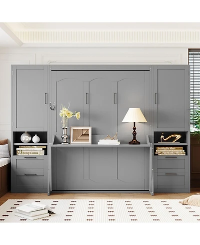 Streamdale Furniture Queen Size Murphy Bed Wall Bed with Closet ,Drawers and Shelves