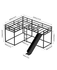 Streamdale Furniture L-Shaped Bunk Bed with Slide and Short Ladder in Black