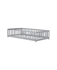 Streamdale Furniture Twin Floor Bed with Fence, Rubber Wood, Grey