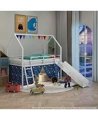 Streamdale Furniture Streamdale Jack Metal Junior Loft Bed w/ Slide, Curtain & Stickers