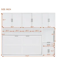 Streamdale Furniture Twin Size Murphy Bed Wall Bed with Closet , Drawers & Desk-White