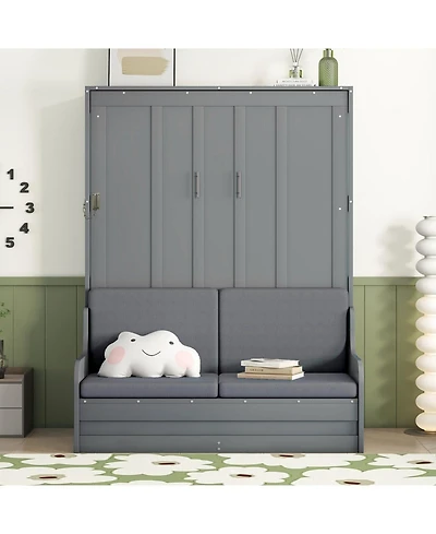 Streamdale Furniture Queen Size Murphy Bed Wall Bed with Cushion,Gray