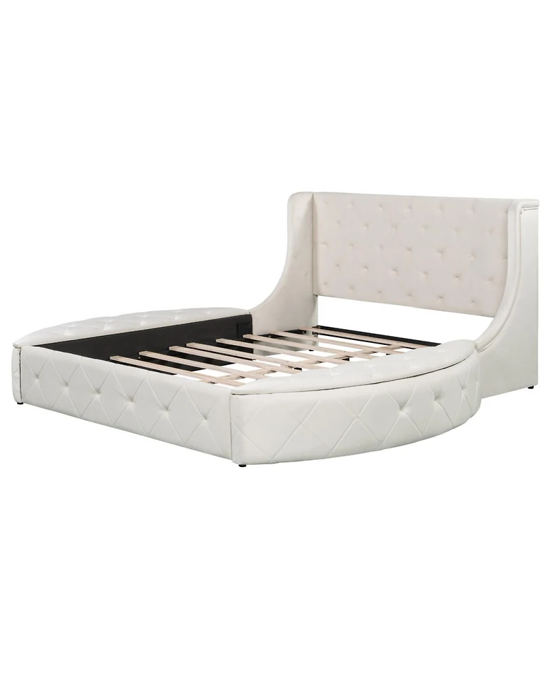 Streamdale Furniture Queen Upholstered Platform Bed w/ Wingback, Drawer & Stools