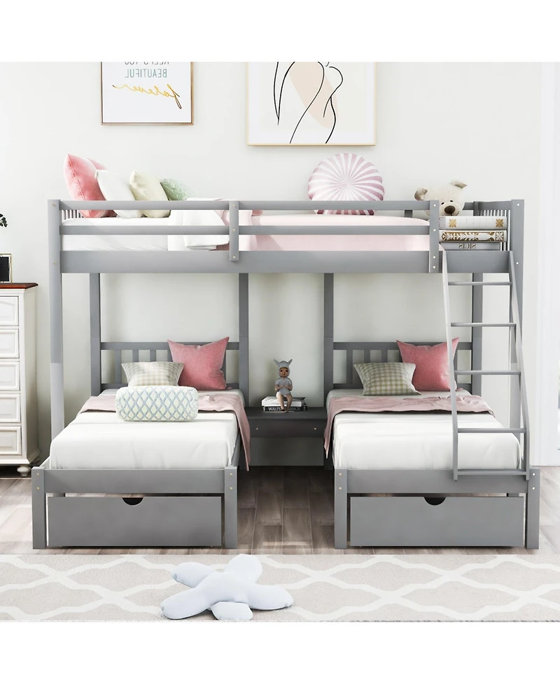 Streamdale Furniture Full Over Twin & Triple Bunk Bed with Drawers