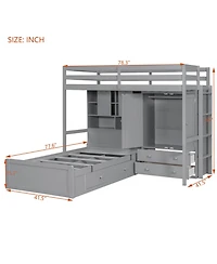 Streamdale Furniture Twin Bunk Bed with Drawers, Wardrobe, Storage Shelves and Hydraulic Bed,Gray