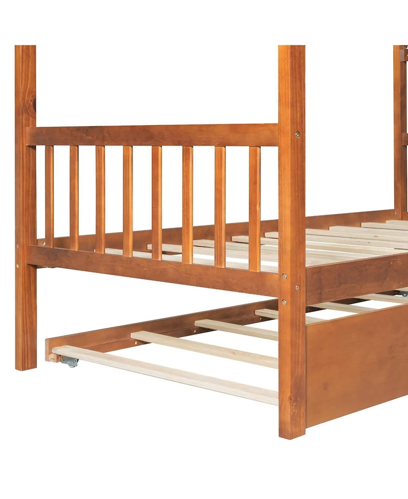Streamdale Twin Wooden House Bed with Trundle, Gray