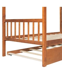 Streamdale Twin Wooden House Bed with Trundle, Gray