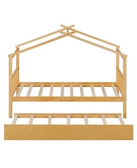 Streamdale Twin Wooden House Bed with Trundle, Gray