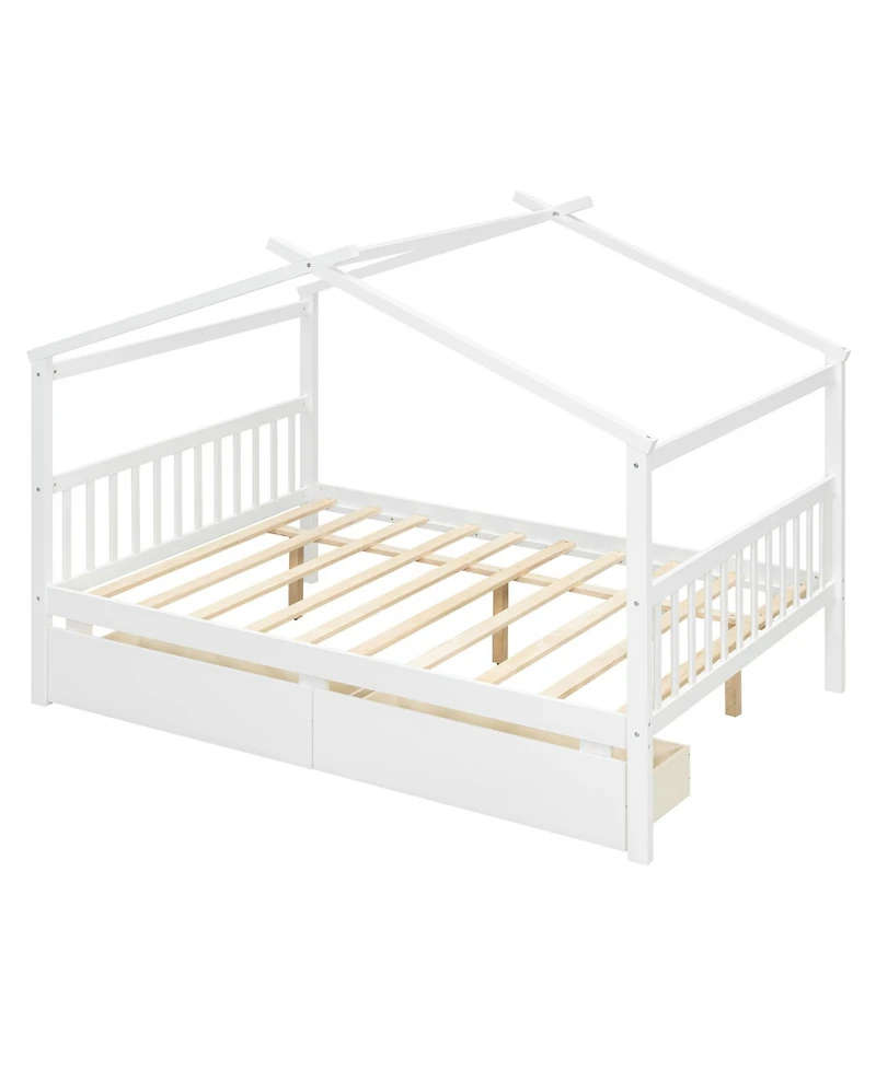 Streamdale Furniture Full Size Wooden House Bed with Drawers, White