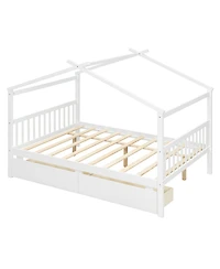 Streamdale Furniture Full Size Wooden House Bed with Drawers, White