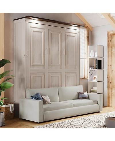Streamdale Furniture Queen Size Murphy Bed with Sofa and Led, Beige