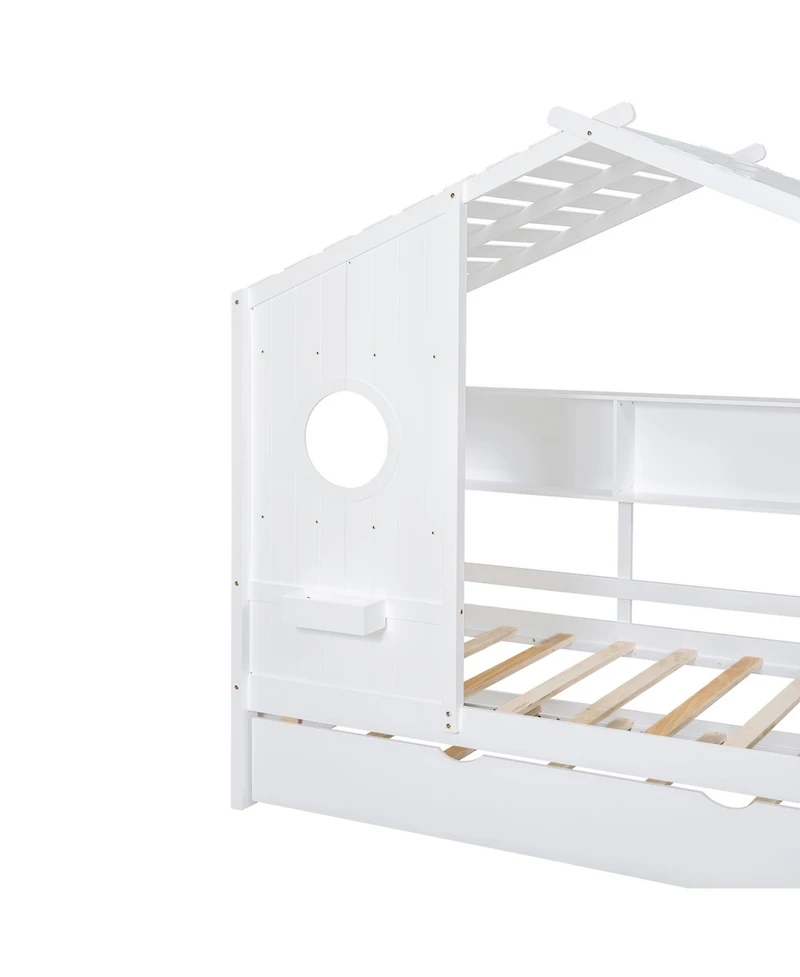 Streamdale Furniture Wooden Twin House Bed with Trundle & Shelf - Gray