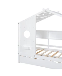 Streamdale Furniture Wooden Twin House Bed with Trundle & Shelf - Gray