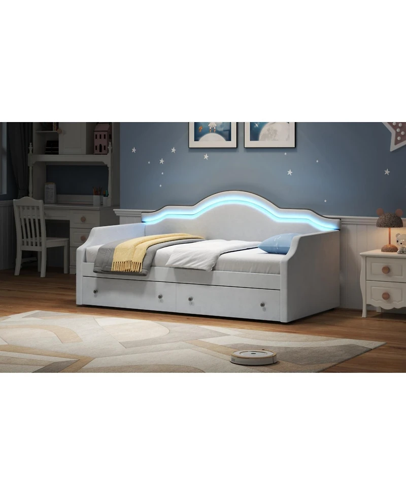 Streamdale Furniture Twin Upholstered Daybed with Led and 2 Drawers