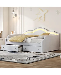 Streamdale Furniture Full Size Upholstered Daybed with Led and 2 Drawers