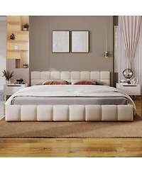 Streamdale Furniture Elegant Beige Chenille Upholstered Bed with Checkerboard Design, King, Beige