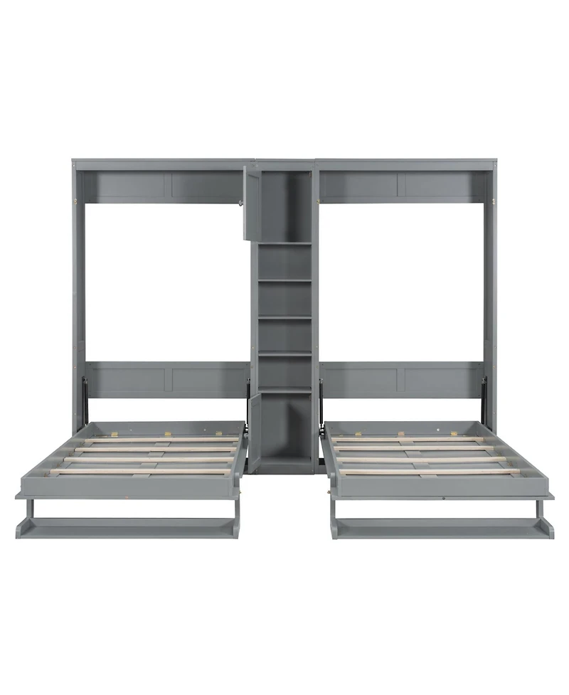 Streamdale Furniture Dual Twin size Wall Murphy Beds with Cabinets and Shelves