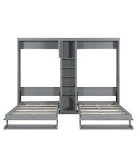 Streamdale Furniture Dual Twin size Wall Murphy Beds with Cabinets and Shelves