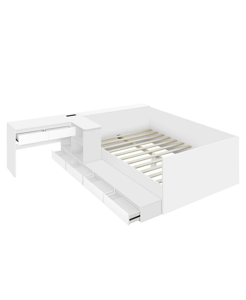 Streamdale Furniture Full Size Wooden Platform Bed with 6 Drawers, Shelves and Dressing Table