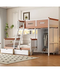 Streamdale Furniture Twin Over Full Bunk Bed Wardrobe, Drawers, Shelves & Led