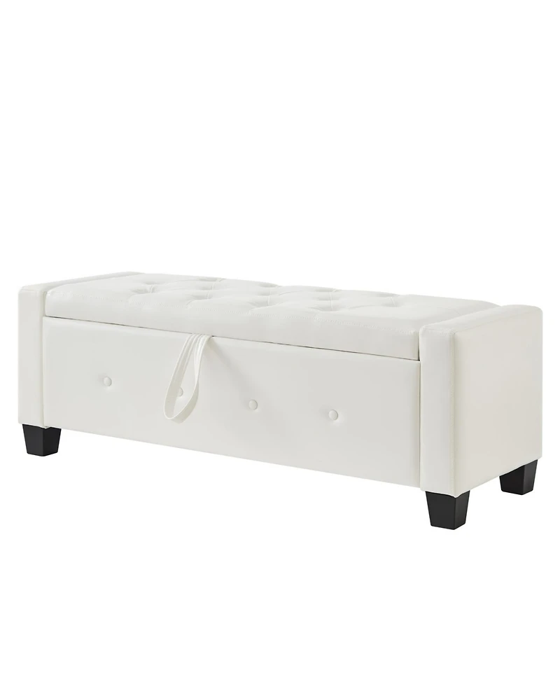Streamdale Furniture 48" Storage Ottoman Bench - Tufted Faux Leather - Ivory White