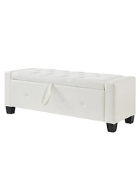 Streamdale Furniture 48" Storage Ottoman Bench - Tufted Faux Leather - Ivory White