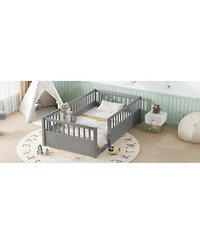 Streamdale Furniture Twin Floor Bed Frame with Fence