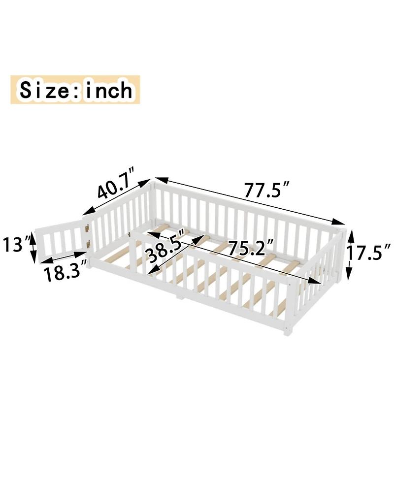 Streamdale Furniture Twin Floor Bed with Guardrails & Door