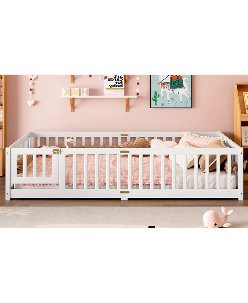 Streamdale Furniture Queen Floor Bed with Guardrails & Door