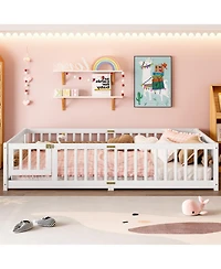 Streamdale Furniture Queen Floor Bed with Guardrails & Door