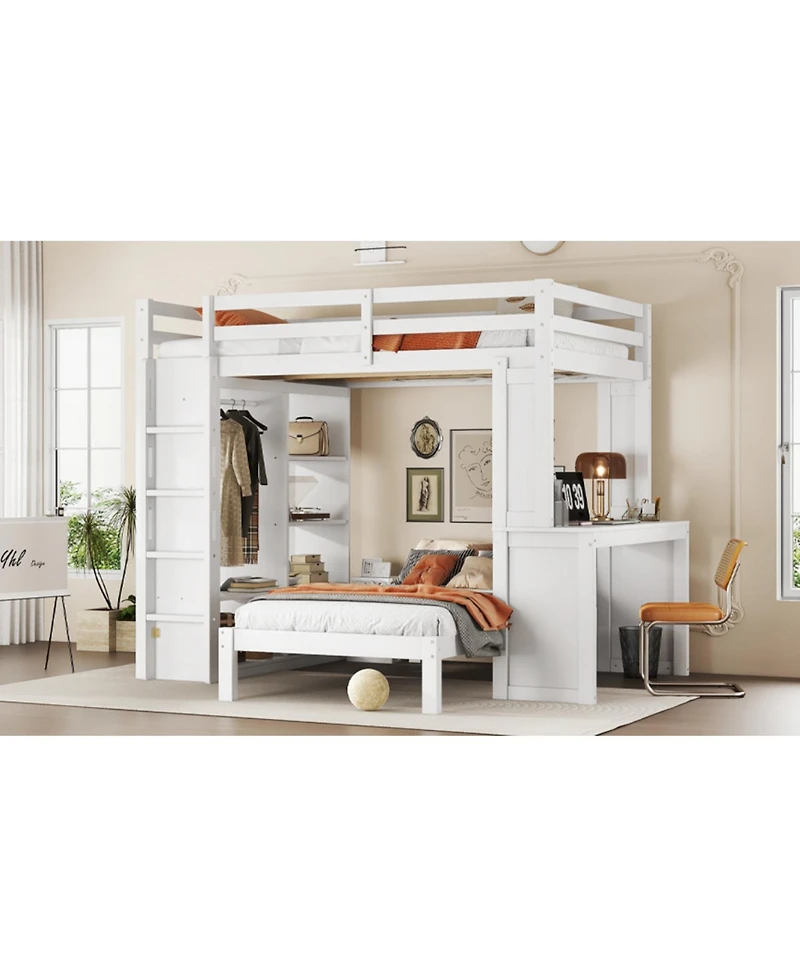 Streamdale Furniture Bunk Bed with Desk & Shelves, Converts to Loft Bed