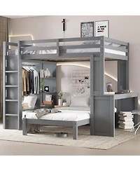 Streamdale Furniture Queen over Twin Bunk Bed with Desk, Shelves & Wardrobe