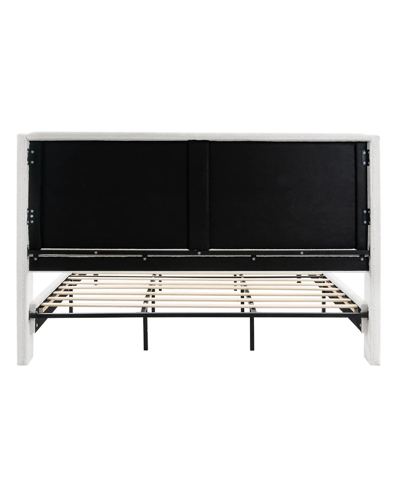 Streamdale Furniture King Size Bed Frame, Boucle Upholstered Headboard, Wood Feet