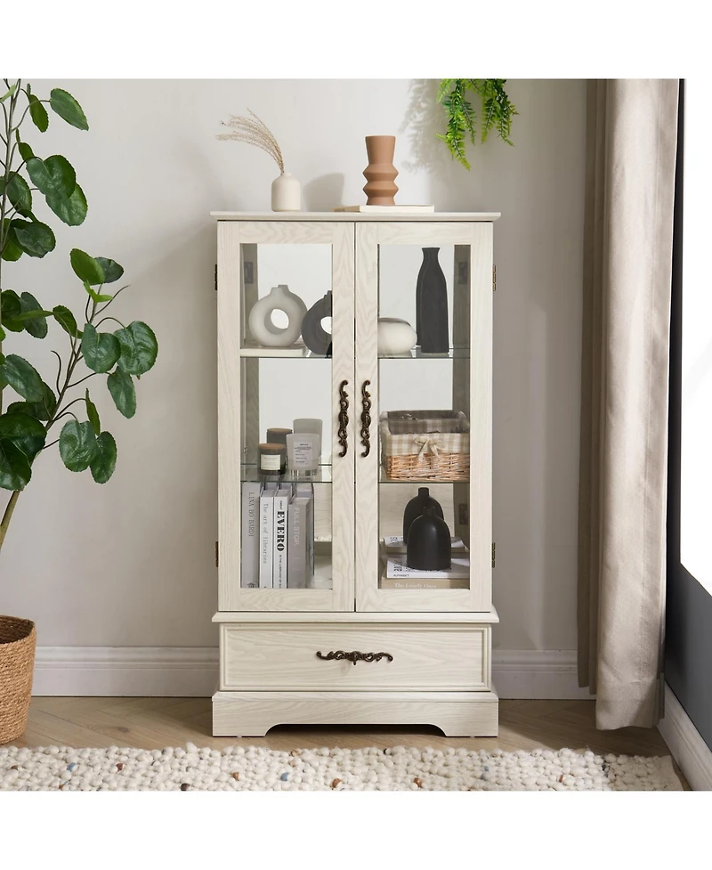 Streamdale Furniture Streamdale Lighted Glass Curio Cabinet - 2-Door Display, Adjustable Shelves