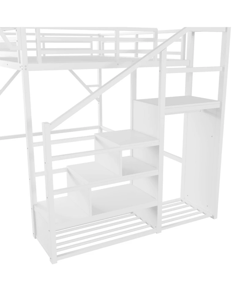 Streamdale Furniture Queen Loft Bed with Stairs, Metal, Storage, Wardrobe