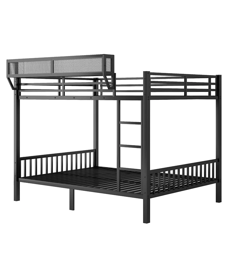 Streamdale Furniture Queen Over Queen Metal Bunk Bed w/ Ladder & Shelf, Black