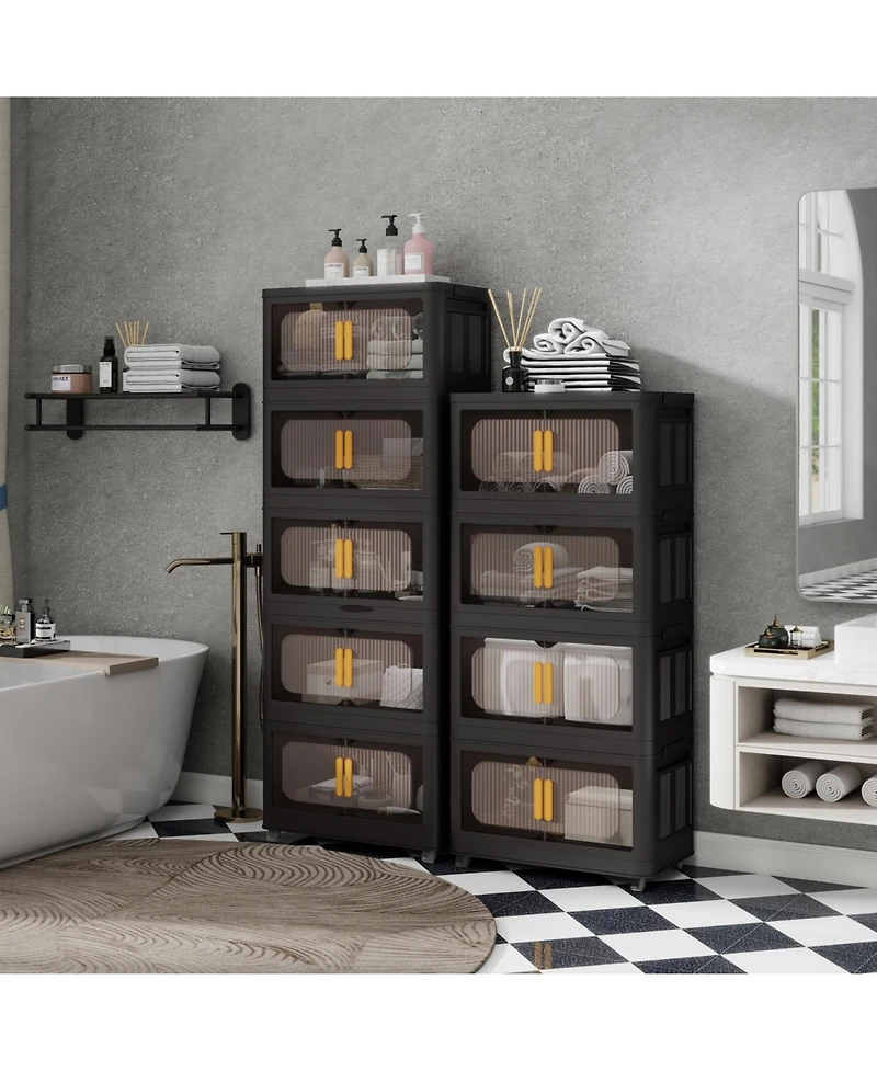 Streamdale Furniture 24" Wide Folding 5-Tier Storage Cabinet with Wheels