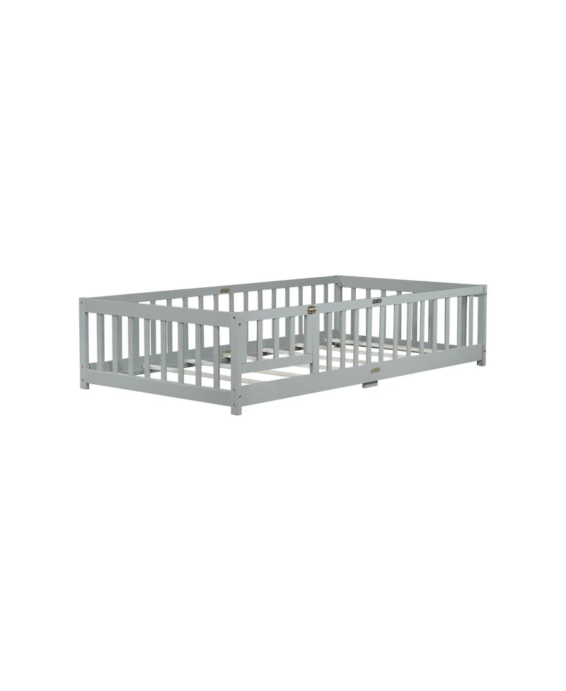 Streamdale Furniture Twin Floor Bed with Fence & Door, Grey